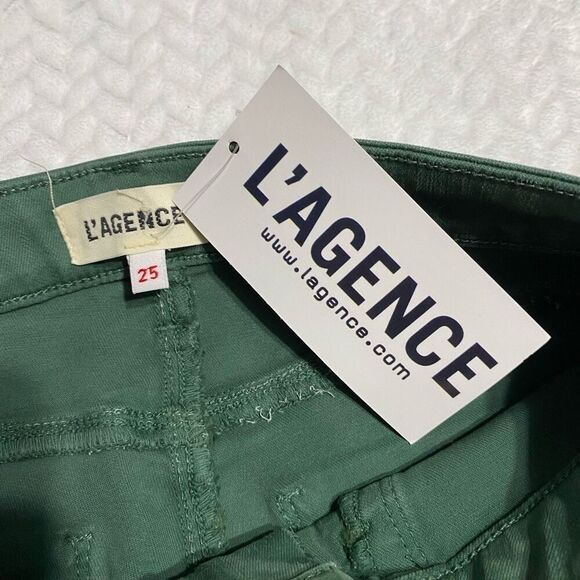 L'Agence Marguerite Blanks High Rise Skinny Ankle Green Coated Jeans Size 25 - Picture 7 of 8